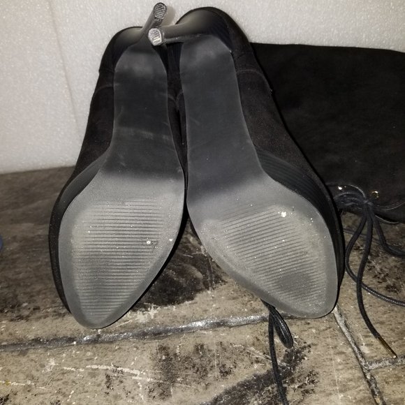 Extreme Black Knee High Platform Stiletto Heel Boots - Picture 6 of 7